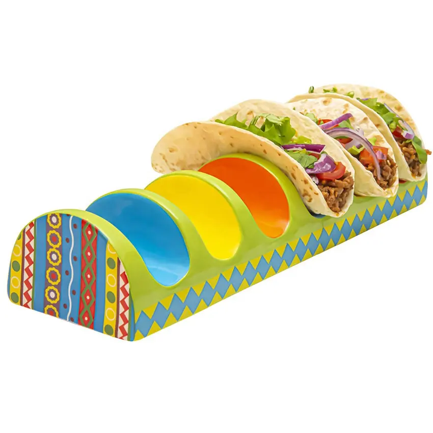 Ceramic Taco Holder Stand Colorful HandMade Taco Stand with 6 Dividers for Soft or Hard Taco Shells