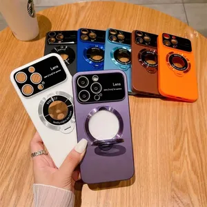 Casing ponsel Iphone 15 Pro Max 14 13 12 11, casing pelindung ponsel magnetik dengan sandaran, casing ponsel kamera bawaan pelindung kulit untuk Iphone 15 Pro Max 14 13 12 11