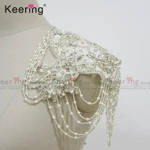 Mới Nhất Shoulder Wedding Đính Với Tua Fringe Pha Lê Beading Đính Cho Thân Cô Dâu Ăn Mặc WDP-311