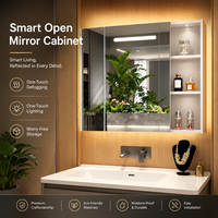 Kabinet Cermin Vanity Dinding dengan Lampu LED, Wastafel Terintegrasi Putih, dan Panel Depan Tiga Panel Tanpa Gagang