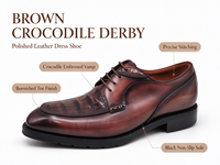 Chaussures Derby pour hommes en cuir véritable gaufré crocodile, à lacets, doublure en peau de porc, semelle en caoutchouc, pour le bureau et les mariages