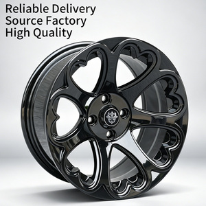 Jantes en alliage en forme de cœur <span class=keywords><strong>noir</strong></span> brillant de haute qualité FLowtone Factory 15x8 ET0 4x100 CB73.1, jantes de voiture élégantes pour Honda Toyota Mazda - Product Image 1