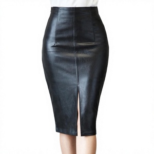 Falda lápiz de cuero PU de alta calidad para mujer, falda midi con abertura de cintura alta, para otoño e invierno, ropa de oficina, faldas negras y marrones al por mayor - Product Image 2