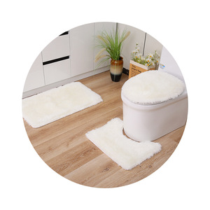Ensemble de tapis de sol pour toilettes en trois parties, rectangulaires, antidérapants, en fibre de polyester, ensembles de salle de bain de couleur unie, sur mesure - Product Image 4
