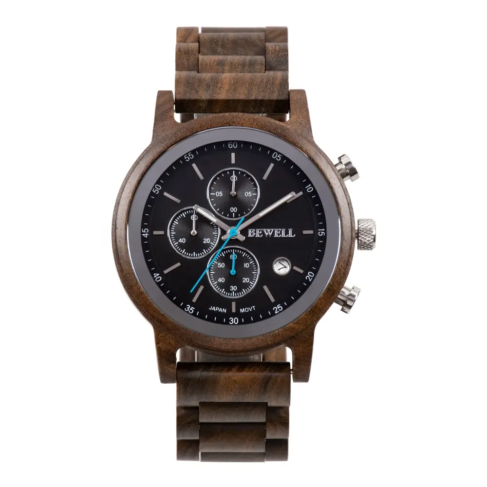 Wooden Bezel Watches Custom Luxury VD57 Chronograph Movement Wood Bezel Watch Men Black