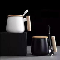 Mug en céramique nordique à sublimation avec poignée en bois, 15 oz, mug à café en céramique pour micro-ondes