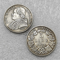 Pièce de monnaie en argent de 5 lires italiennes de 1870-R XXIV, États païens, style antique, pièces commémoratives, cadeaux, décoration intérieure