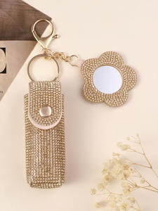 Tas lipstik kulit portabel, dompet rias wajah, tas Lip Balm, gantungan kunci, penutup pelindung lipstik Kreatif dengan cermin - Product Image 2