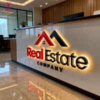 Enseigne personnalisée à lettres inversées Halo, logo mural en métal et acrylique rétroéclairé par LED pour hall d'accueil de bureau et immobilier