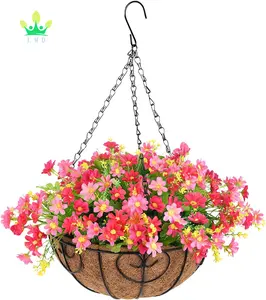 人造挂花挂篮，带人造雏菊花，用于户外和室内装饰