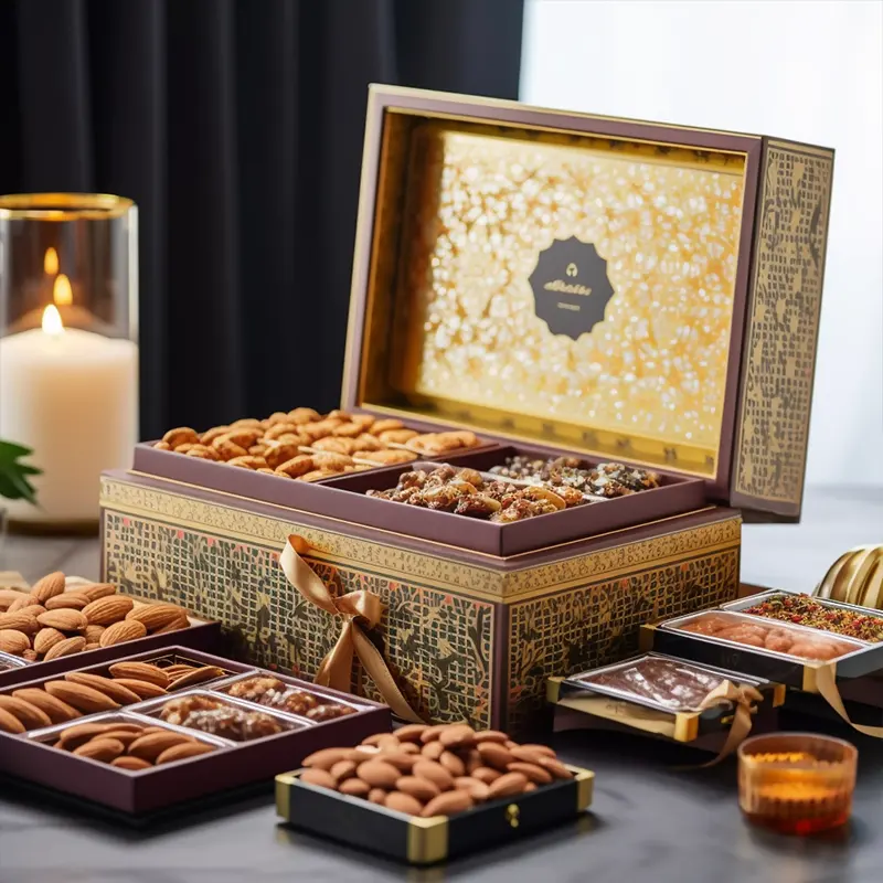 사용자 정의 로고 럭셔리 초콜릿 3 서랍 상자 빈 이슬람 이드 무바라크 라마단 날짜 식용 초콜릿 포장 선물 상자