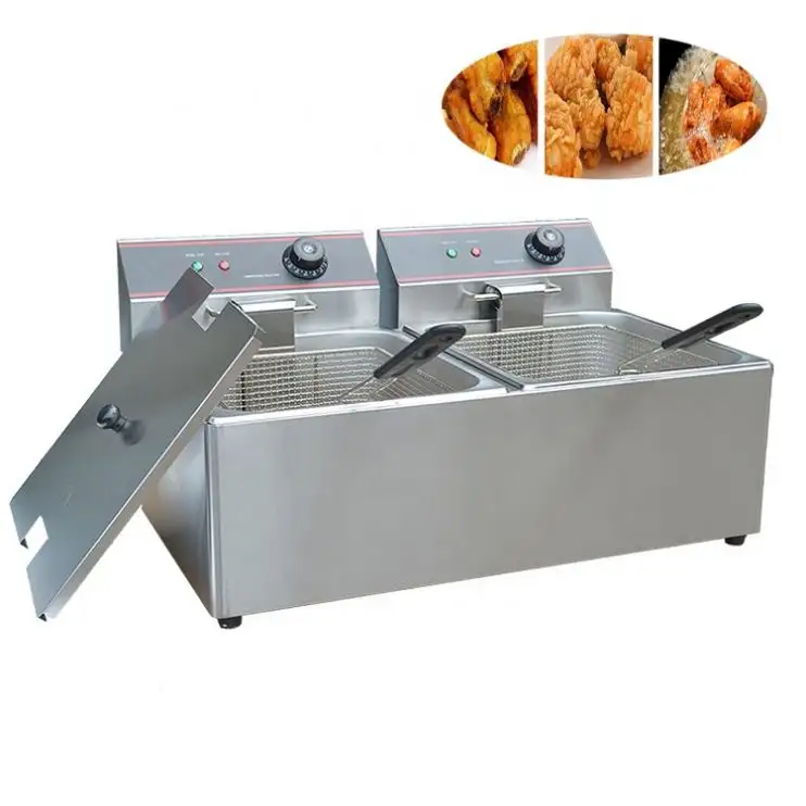 Machine commerciale électrique de friteuse de puce de double réservoir de machine de friteuse de poulet d'acier inoxydable
