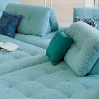 Nischen-Design Dopamin-Minzfarben Chesterfield L-förmiges Modulares Sofa-Set Abnehmbare Kombinations-Rückenlehne Schaumstoffgefülltes Wohnzimmer-Sofa