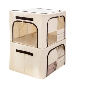 Clothing Organizer Canvas Storage Box Rectangular Foldable <b>Drawer</b> Style Wardrobe Home Use Solid Color - Product Image 2