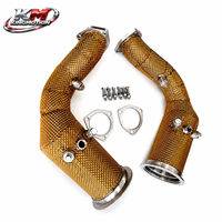 KM Performance SS304 Euro 6 Downpipe catalysé avec bouclier thermique doré pour Lamborghini Urus 4.0T V8 – Amélioration de l'échappement à haut débit