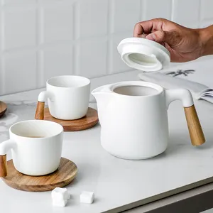 Tazza da caffè in ceramica regalo di natale con manico in legno e coperchio in legno tazze in ceramica con confezione regalo