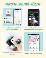 Imprimante d'autocollants Phomemo T02E, imprimante thermique portable avec 6 rouleaux, mini imprimante d'autocollants de poche