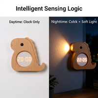 Jam Alarm Digital Sensor Gravitasi 2-in-1 Kayu Solid USB LED Lampu Dinding Magnetik Samping Tempat Tidur Putih