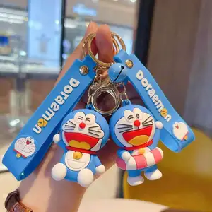 3D Chaveiro Boneca Doraemon Bonito Dos Desenhos Animados Pingente Chaveiro Com Anti-Lost Strap Car Key Bag Decoração Promocional Gift Keyring