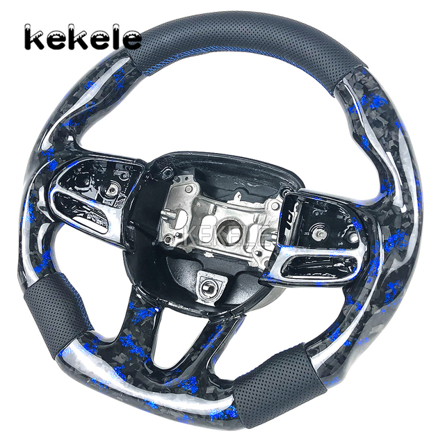 Car Accessories for Dodge Challenger Charger RAM 2014+ Car Steering Wheel Custom Blue Forged Carbon Fiber Steering Wheel