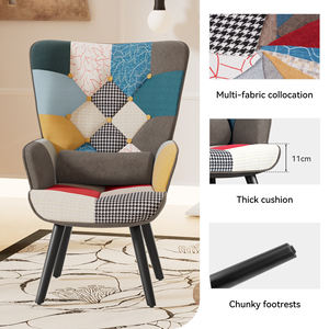 Patchwork Upholstered Tufted Dining Chair with Ottoman Multifabric Design Thick <b>Cushion</b> Wide Backrest <b>for</b> Warehouse and Park Use - Product Image 3