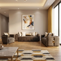 Ensemble de canapés sectionnels modernes en cuir capitonné avec design modulaire, pour appartement et hôtel, options tissu/cuir, pieds en acier inoxydable doré