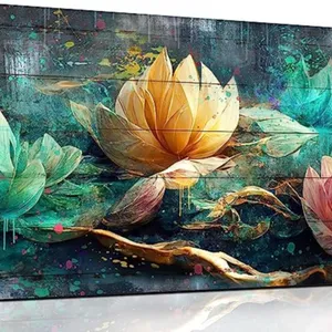 Blumen Leinwand Wand kunst für Wohnzimmer, Teal Wand dekoration für Schlafzimmer, Vintage Lotus Malerei