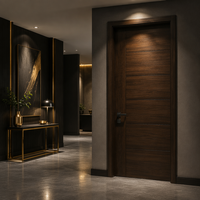 Porte intérieure BOCHARM de luxe en bois foncé, design moderne à 5 panneaux, porte à âme pleine avec poignée noire mate pour villa et hôtel