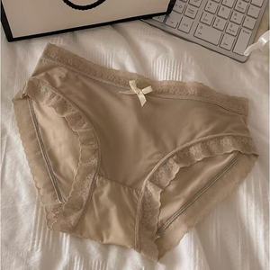 Pantalon de masque crémeux pour femme, sous-vêtements taille basse en soie glacée à séchage rapide, couleur unie, avec dentelle, collection Printemps/Été - Product Image 4