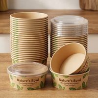 Contenants jetables en papier kraft pour nouilles instantanées, tasses à soupe chaude, bols à salade avec couvercles