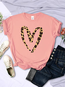 Camiseta de amor con estampado de leopardo calado para mujer, camiseta informal a la moda, camiseta suave de deporte callejero, camiseta de calle transpirable para mujer - Product Image 2