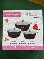 Ensemble de 6 casseroles en aluminium 36-40-44 cm avec revêtement antiadhésif en pierre médicale, couvercle en verre, compatible avec les cuisinières à gaz