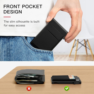 Portefeuille fin pour homme - Porte-cartes pop-up avec blocage RFID, portefeuille minimaliste pour cartes de crédit professionnelles avec poche à monnaie, étui à cartes en métal - Product Image 4