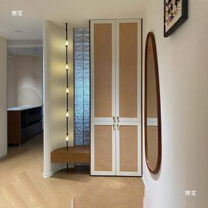 Porte de placard coulissante en bois massif et rotin de style chinois rétro, imperméable, avec double cloison pliante pour villa et appartement - Product Image 3