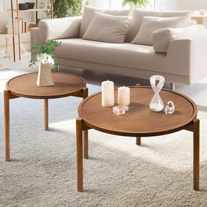 โต๊ะกาแฟทรงกลมทันสมัย ท็อปไม้ ขาไม้ สำหรับห้องนั่งเล่นบริเวณโซฟา - Product Image 1