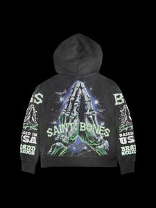 Sweat-shirt à capuche zippé pour homme Saint Bones, imprimé squelette noir, streetwear, coupe classique, en polyester tricoté, pour l'automne - Product Image 6