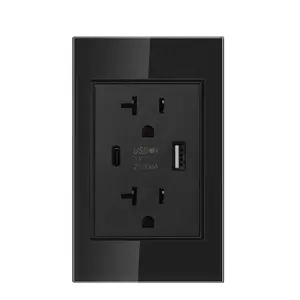 Wall usb-c double port charging outlet with home US 20A switch usb power socket