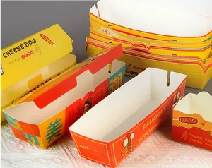 Paket servisi olan restoran tek kullanımlık Kraft yiyecek kutusu sıcak köpek sopa kağıt ambalaj yiyecek tepsisi kutusu