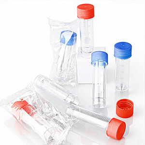 Disposable Specimen Bottle 25ml Cylindrical <b>Plastic</b> With Cap And Spoon For Urine <b>Stool</b> Sputum Collection - Product Image 1