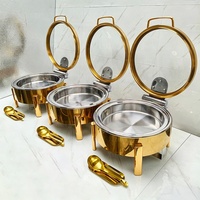 Ensemble de réchauds de luxe 6L en acier inoxydable doré et verre, 400W, pour traiteur, mariage, buffet, style saoudien Redondo