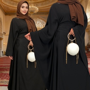Abaya Negra de Color Sólido con Diseño de Mariposa y Cintura Ajustable con Cordón para Mujeres Musulmanas, Ideal para Celebrar el Eid (1477) - Product Image 1