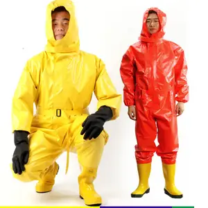 ملابس وقاية شبه مغلقة من مواد كيميائية PE مقاومة للماء ومقاومة للمواد الكيميائية والغازات والسوائل الحمضية والقلوية