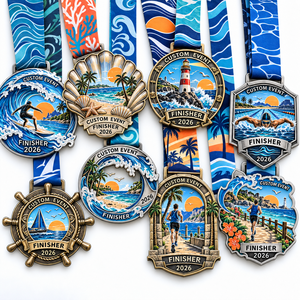 Medallas deportivas de natación personalizadas de aleación de zinc al por mayor con diseño 3D y logotipo propio, con cinta para eventos - Product Image 1