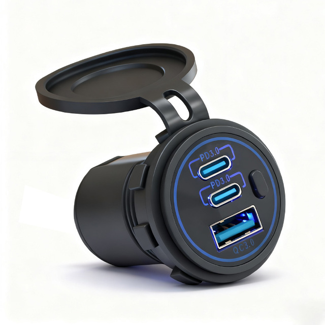 100W Output 12/24V Type C Pd Qc 3.0 Usb Port Charger Outlet Power Socket Adapter for Auto Vehicle Motorcycle Scooter