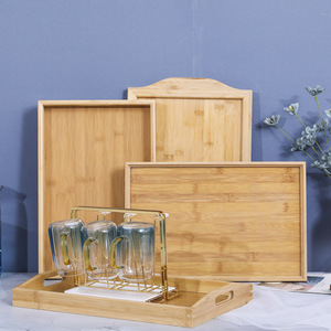 Ensemble de plateaux en bambou HDZM, finition naturelle, pour servir à la maison, à l'hôtel, thé, fruits, pain - Product Image 1