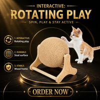 Balle à gratter rotative en sisal pour chat, rouleau à gratter en sisal avec support en bois, jouet d'intérieur pour animaux de compagnie