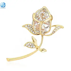 Rose Gold Rhinestone Crystal Flower Brooches for Women Wedding Bridal Party Brooch Pins