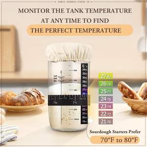 Nuevo Diseño: Tarro Premium para Fermentación de Panadería Casera con Termómetro, Banda de Fechado, Raspador, Cubierta de Tela y Tapa Metálica - Product Image 4