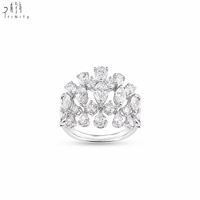 Luxuriöser Ring aus massivem 18-karätigem Weißgold Au750 mit Blumenmotiv für Damen, mehrfach geformter, birnenförmiger, marquiseförmiger, rund geschliffener, breiter Band-Diamantring