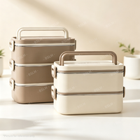 Boîte à lunch carrée portable en acier inoxydable multicouche, étanche, chauffable, écologique, avec cuillère et bol à soupe pour adulte – Vente en gros